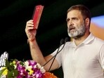 Congress leader Rahul Gandhi holding the Constitution. (PTI)