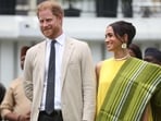 Britain's Prince Harry (2ndR), Duke of Sussex, and Britain's Meghan (R), Duchess of Sussex, react as Lagos State Governor, Babajide Sanwo-Olu (unseen), gives a speech at the State Governor House in Lagos on May 12, 2024 as they visit Nigeria as part of celebrations of Invictus Games anniversary. (Photo by Kola SULAIMON / AFP) Britain's Prince Harry (2ndR), Duke of Sussex, and Britain's Meghan (R), Duchess of Sussex, react as Lagos State Governor, Babajide Sanwo-Olu (unseen), gives a speech at the State Governor House in Lagos on May 12, 2024 as they visit Nigeria as part of celebrations of Invictus Games anniversary. (Photo by Kola SULAIMON / AFP)