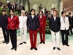 Bang Chan, Han, Felix, Seungmin, Hyunjin, I.N, Lee Know, and Changbin of Stray Kids pose at the Met Gala, an annual fundraising gala held for the benefit of the Metropolitan Museum of Art's Costume Institute with this year's theme 'Sleeping Beauties: Reawakening Fashion' in New York City, New York, U.S., May 6, 2024. REUTERS/Andrew Kelly