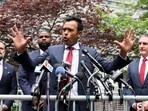 Businessman and former U.S. presidential candidate Vivek Ramaswamy speaks during a press conference after attending the trial of former U.S. President Donald Trump for allegedly covering up hush money payments linked to extramarital affair with Stormy Daniels, at Manhattan Criminal Court in New York City, U.S., May 14, 2024. 