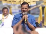 Delhi chief minister Arvind Kejriwal speaks during his roadshow in Haryana's Kurukshetra.(X/Aam Aadmi Party)