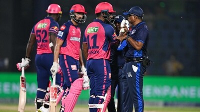 Rajasthan Royals' captain Sanju Samson (C) speaks with the umpire during the Indian Premier League (IPL) Twenty20 cricket match (AFP) Rajasthan Royals' captain Sanju Samson (C) speaks with the umpire during the Indian Premier League (IPL) Twenty20 cricket match (AFP)