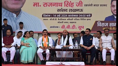 Defence minister Rajnath Singh during a meeting of intellectuals at BBD Badminton Academy in Lucknow on May 14. (HT photo) Defence minister Rajnath Singh during a meeting of intellectuals at BBD Badminton Academy in Lucknow on May 14. (HT photo)