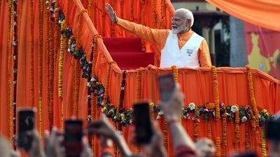 Narendra Modi, India's prime minister, during a campaign rally in Varanasi, Uttar Pradesh, India, on Monday, May 13, 2024. India began its seven-stage election on April 19, with voting scheduled to end on June 1. Photographer: Prakash Singh/Bloomberg (Bloomberg)
