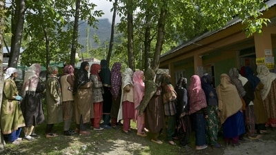 Voters wait to cast their ballots at a polling station in Ganderbal district, northeast of Srinagar, during the fourth phase of voting in India's general election. (AFP) Voters wait to cast their ballots at a polling station in Ganderbal district, northeast of Srinagar, during the fourth phase of voting in India's general election. (AFP)