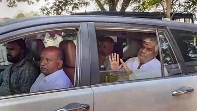 Janata Dal (Secular) MLA HD Revanna after he was released from jail in Bengaluru, on Tuesday. Revanna was granted bail by a local court in a kidnapping case on Monday. (PTI) Janata Dal (Secular) MLA HD Revanna after he was released from jail in Bengaluru, on Tuesday. Revanna was granted bail by a local court in a kidnapping case on Monday. (PTI)