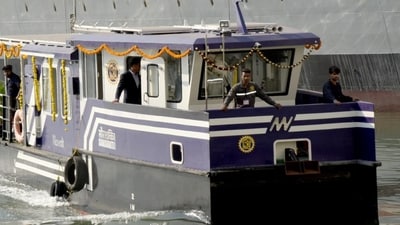 The boats were commissioned by Union Defence Secretary Giridhar Aramane. HT Photo The boats were commissioned by Union Defence Secretary Giridhar Aramane. HT Photo