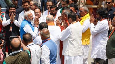 PM Narendra Modi on Tuesday surrounded by leaders of the BJP and alliance parties as he formally filed papers to contest from Varanasi (X/narendramodi) PM Narendra Modi on Tuesday surrounded by leaders of the BJP and alliance parties as he formally filed papers to contest from Varanasi (X/narendramodi)