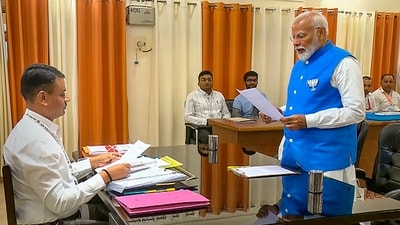 Prime Minister Narendra Modi files his his nomination papers for Lok Sabha elections, in Varanasi, on Tuesday. (PTI) Prime Minister Narendra Modi files his his nomination papers for Lok Sabha elections, in Varanasi, on Tuesday. (PTI)