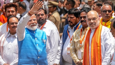 Prime Minister Narendra Modi with home minister Amit Shah. (PTI) Prime Minister Narendra Modi with home minister Amit Shah. (PTI)