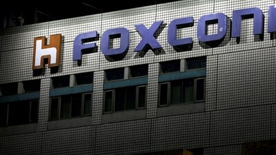 The logo of Foxconn is seen outside the company's building in Taipei, Taiwan, (Reuters)