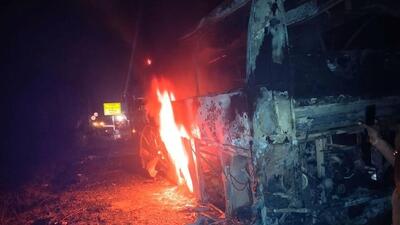 The Volvo bus developed some issues on the engine side, which is in the back part, that led to the bus catching fire (HT) The Volvo bus developed some issues on the engine side, which is in the back part, that led to the bus catching fire (HT)