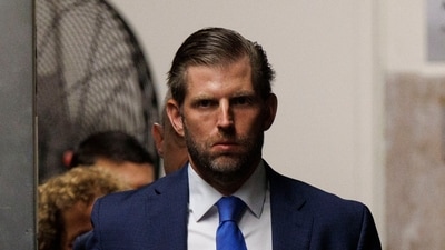 Appearing on Fox News' The Ingraham Angle, Eric blasted the ongoing hush money trial and Democrats, claiming that “they wanna take my father down in New York”. (AP)