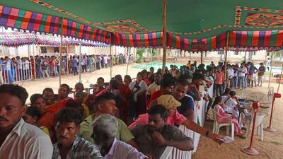 Voters wait in queues to cast their votes at Sullurupeta in Tirupati on Monday. (ANIi) Voters wait in queues to cast their votes at Sullurupeta in Tirupati on Monday. (ANIi)