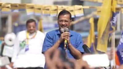 Delhi chief minister Arvind Kejriwal speaks during his roadshow in Haryana's Kurukshetra. (X/Aam Aadmi Party)