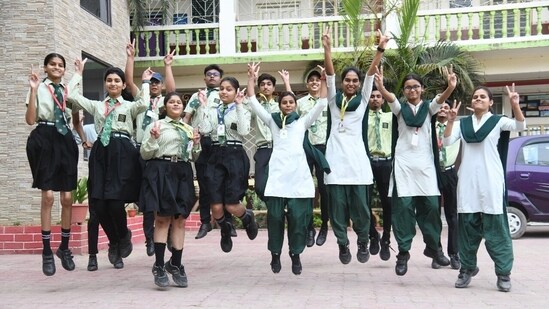 Students of St. Dominic Savio's High school&nbsp;in&nbsp;Patna celebrating after declaration of CBSE Board class 10th and 12th results&nbsp;(Santosh Kumar )
