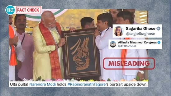 PM Modi holding art depicting Rabindranath Tagore upside-down is being shared on social media.
