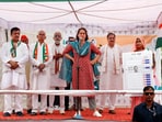 Congress General Secretary Priyanka Gandhi Vadra addresses a rally in Rae Bareli, Uttar Pradesh.