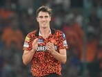 Sunrisers Hyderabad's captain Pat Cummins celebrates the wicket of Lucknow Super Giants' captain KL Rahul during the Indian Premier League Sunrisers Hyderabad's captain Pat Cummins celebrates the wicket of Lucknow Super Giants' captain KL Rahul during the Indian Premier League