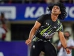 Neeraj Chopra makes a throw during the men's Javelin Throw event at the 27th National Federation Senior Athletics Competition