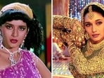 Madhuri Dixit in a still from Tezaab (left) and Devdas. Madhuri Dixit in a still from Tezaab (left) and Devdas.