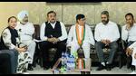 BJP’s Anandpur Sahib Lok Sabha candidate Subhash Sharma during a meeting in Mohali on Wednesday. (HT Photo)