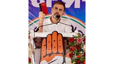 Congress leader Rahul Gandhi addresses a campaign rally in Bolangir, Odisha. (PTI)