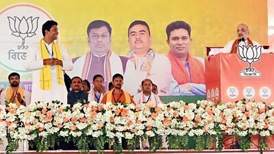Union Home Minister Amit Shah during an election campaign in support of BJP candidate for Serampore constituency Advocate Kabir Shankar Bose, at Chanditala in Hooghly, West Bengal. (ANI)