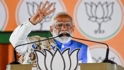 Prime Minister Narendra Modi addresses during a public meeting for the Lok Sabha polls, in Koderma on Tuesday. (ANI Photo) (BJP media) Prime Minister Narendra Modi addresses during a public meeting for the Lok Sabha polls, in Koderma on Tuesday. (ANI Photo) (BJP media)