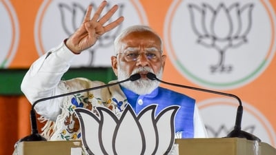 Prime Minister Narendra Modi addresses a public meeting for the Lok Sabha polls. (BJP)