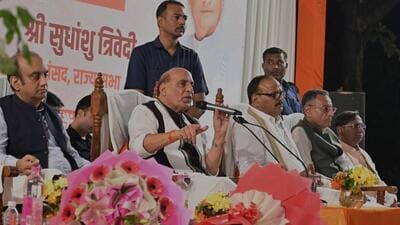 Defence minister Rajnath Singh at the Samvad event in Lucknow on Wednesday. (Mushtaq Ali/HT Photo) Defence minister Rajnath Singh at the Samvad event in Lucknow on Wednesday. (Mushtaq Ali/HT Photo)