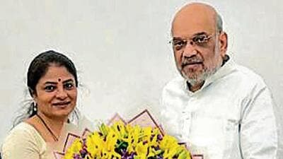 Dhananjay Singh’s wife Shrikala Reddy Singh shared a photograph of her meeting Amit Shah from her verified X handle. (SOURCED) Dhananjay Singh’s wife Shrikala Reddy Singh shared a photograph of her meeting Amit Shah from her verified X handle. (SOURCED)