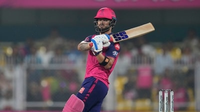 Rajasthan Royals' Riyan Parag plays a shot during the Indian Premier League cricket match between Rajasthan Royals and Punjab Kings in Guwahati (AP) Rajasthan Royals' Riyan Parag plays a shot during the Indian Premier League cricket match between Rajasthan Royals and Punjab Kings in Guwahati (AP)
