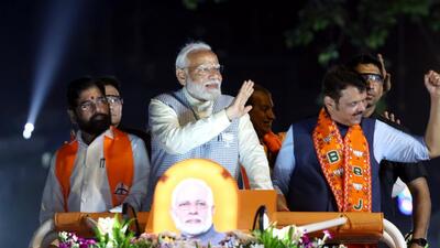 Narendra Modi during a roadshow at Ghatkopar on Wednesday. (ANI) Narendra Modi during a roadshow at Ghatkopar on Wednesday. (ANI)