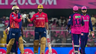 Guwahati: Punjab Kings' captain Sam Curran and Ashutosh Sharma celebrate after winning the Indian Premier League (IPL) 2024 T20 cricket match between Rajasthan Royals (RR) and Punjab Kings (PBKS) (PTI) Guwahati: Punjab Kings' captain Sam Curran and Ashutosh Sharma celebrate after winning the Indian Premier League (IPL) 2024 T20 cricket match between Rajasthan Royals (RR) and Punjab Kings (PBKS) (PTI)