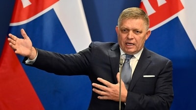 Slovakia's Prime Minister Robert Fico speaks during a press conference with Hungary's Prime Minister Viktor Orban in Budapest, Hungary on Jan. 16, 2024. (AP) Slovakia's Prime Minister Robert Fico speaks during a press conference with Hungary's Prime Minister Viktor Orban in Budapest, Hungary on Jan. 16, 2024. (AP)