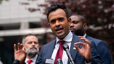 Former presidential candidate Vivek Ramaswamy addresses the media outside of Manhattan Criminal Court on behalf of former President Donald Trump on May 14, 2024 in New York City. (Photo by David Dee Delgado / GETTY IMAGES NORTH AMERICA / Getty Images via AFP) (Getty Images via AFP) Former presidential candidate Vivek Ramaswamy addresses the media outside of Manhattan Criminal Court on behalf of former President Donald Trump on May 14, 2024 in New York City. (Photo by David Dee Delgado / GETTY IMAGES NORTH AMERICA / Getty Images via AFP) (Getty Images via AFP)