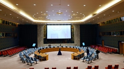 NEW YORK, NEW YORK - MAY 13: The United Nations Security Council room is seen at the United Nations headquarters May 13, 2024 in New York City. (Photo by Michael M. Santiago / GETTY IMAGES NORTH AMERICA / Getty Images via AFP) (Getty Images via AFP) NEW YORK, NEW YORK - MAY 13: The United Nations Security Council room is seen at the United Nations headquarters May 13, 2024 in New York City. (Photo by Michael M. Santiago / GETTY IMAGES NORTH AMERICA / Getty Images via AFP) (Getty Images via AFP)