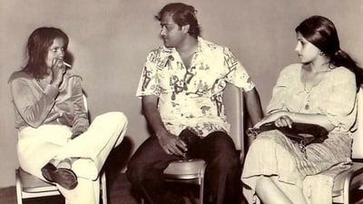 Zeenat Aman with Dimple Kapadia and filmmaker Joy Mukherjee (centre) in the throwback photo. Zeenat Aman with Dimple Kapadia and filmmaker Joy Mukherjee (centre) in the throwback photo.