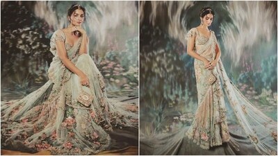 Before the Gucci Show, Alia had travelled to New York to attend the Met Gala. She transformed into a Desi Princess as she walked the iconic steps of the Metropolitan Museum of Art dressed in a tulle Sabyasachi saree embellished with endless floral adornments. The jewellery, the massive train, and her makeup stole the show. (Instagram) Before the Gucci Show, Alia had travelled to New York to attend the Met Gala. She transformed into a Desi Princess as she walked the iconic steps of the Metropolitan Museum of Art dressed in a tulle Sabyasachi saree embellished with endless floral adornments. The jewellery, the massive train, and her makeup stole the show. (Instagram)
