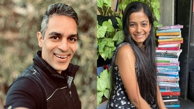 Ankur Warikoo (left) and Vanshita (right) with 32 books. (Ankur Warikoo) Ankur Warikoo (left) and Vanshita (right) with 32 books. (Ankur Warikoo)