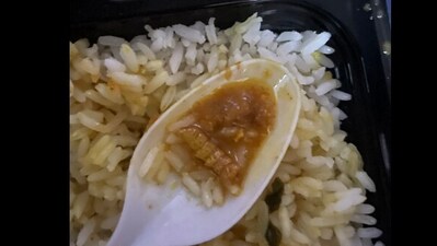 A passenger found an insect in the food served on a train. A passenger found an insect in the food served on a train.