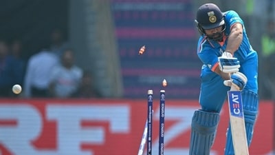 Rohit Sharma is clean bowled. (AFP) Rohit Sharma is clean bowled. (AFP)
