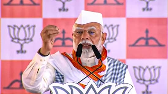 PM Narendra Modi addresses a campaign rally, in Dindori district, Maharashtra. (PTI)