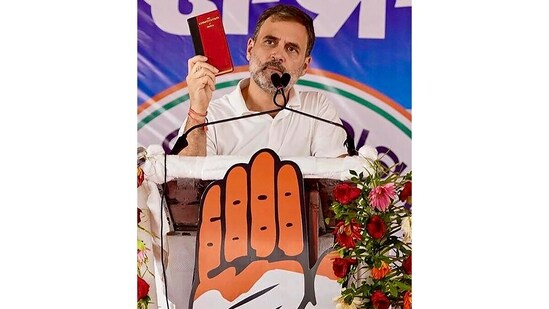 Congress leader Rahul Gandhi addresses a campaign rally in Bolangir, Odisha.(PTI)