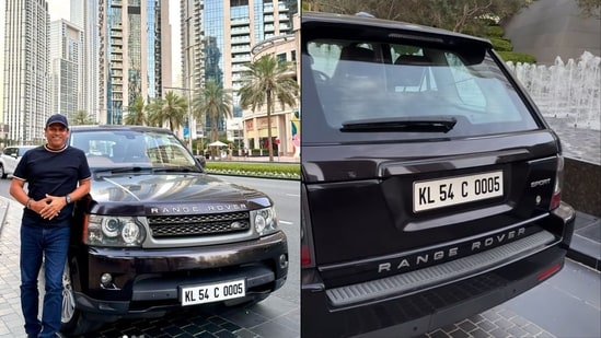Dubai: Black-coloured Range Rover with Kerala number plate parked outside Burj Khalifa. (Instagram/@dileepheilbronn)