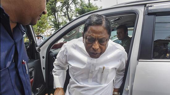 Jharkhand Minister Alamgir Alam arrives at the ED office in Ranchi on Wednesday. (PTI)