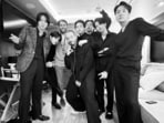 BTS with J Balvin & Scooter Braun at the 64th Grammys Awards