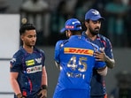 Mumbai Indians player Rohit Sharma and Lucknow Super Giants captain KL Rahul greet each other. Mumbai Indians player Rohit Sharma and Lucknow Super Giants captain KL Rahul greet each other.