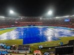 Covers on the ground at the Rajiv Gandhi International Stadium as rain delays an Indian Premier League (IPL) 2024 T20 cricket match between Sunrisers Hyderabad (SRH) and Gujarat Titans (GT) Covers on the ground at the Rajiv Gandhi International Stadium as rain delays an Indian Premier League (IPL) 2024 T20 cricket match between Sunrisers Hyderabad (SRH) and Gujarat Titans (GT)